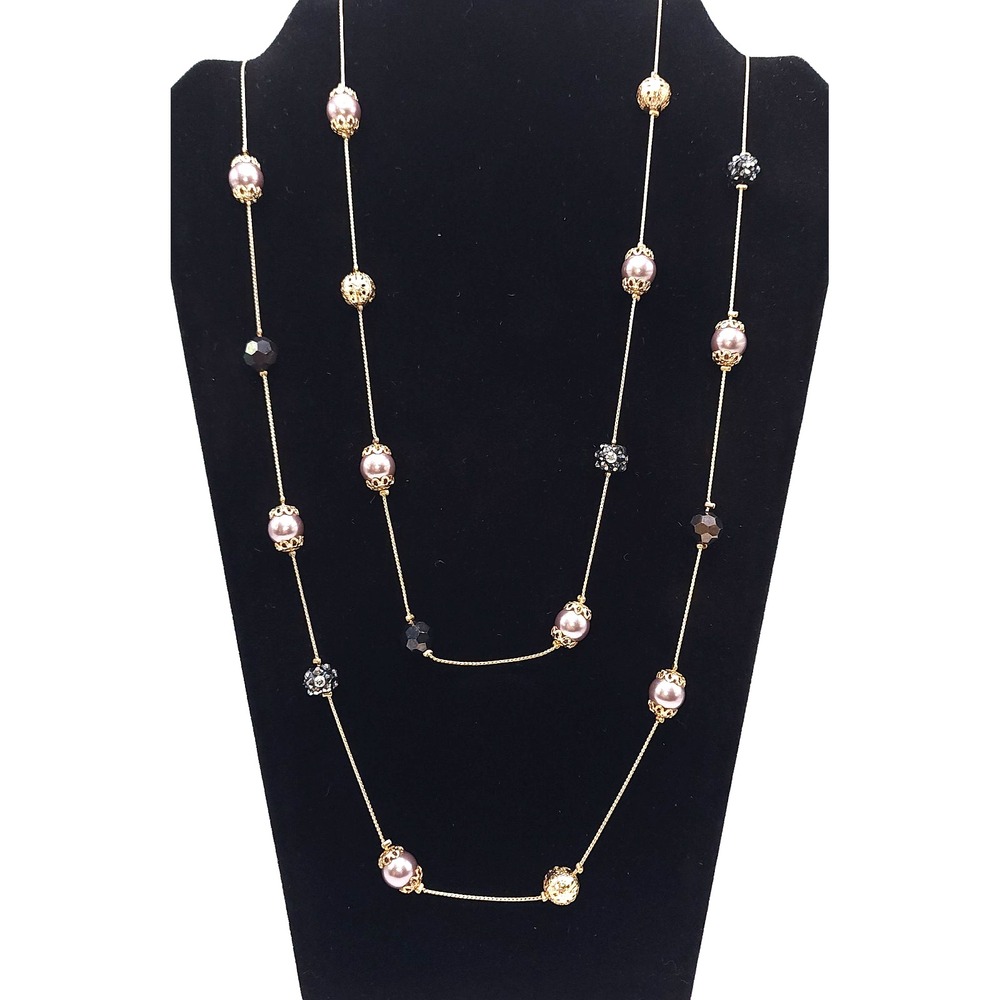 Charming Charlie 60in Station Necklace Lavender Pearl Gold Tone